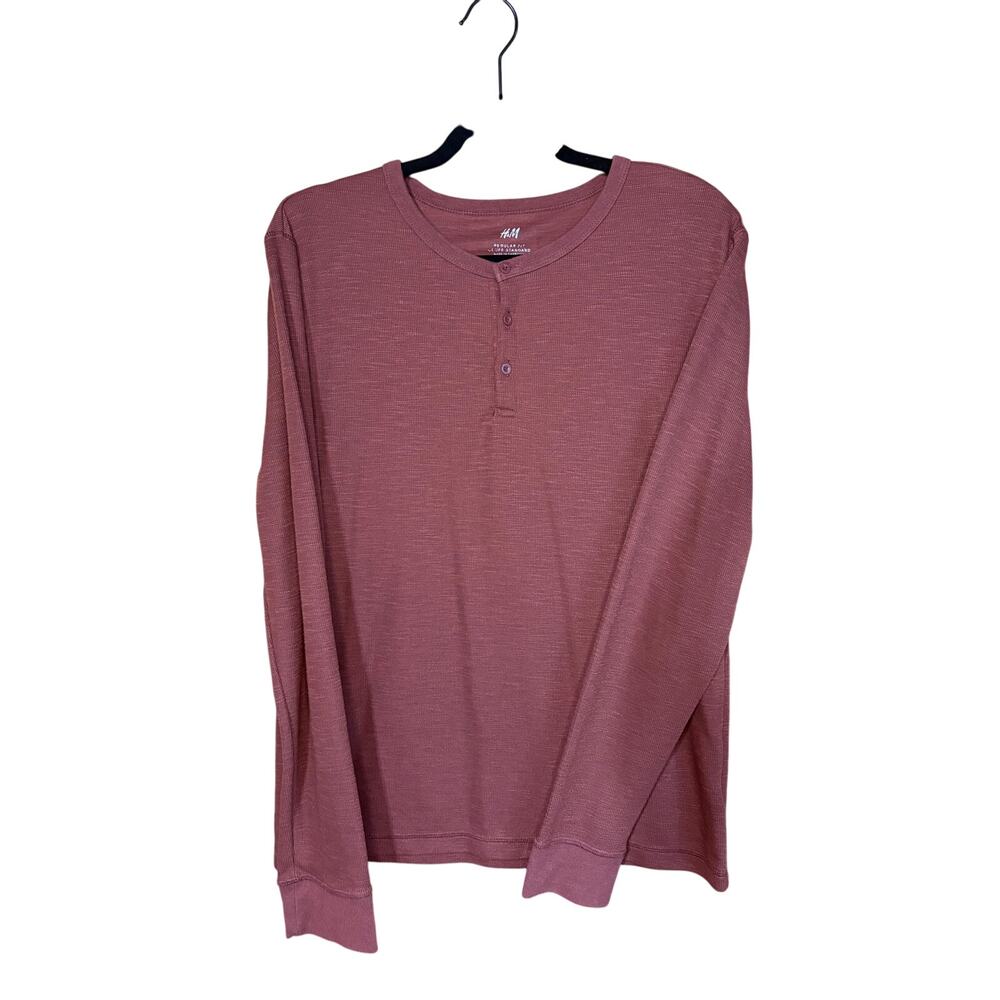 H&M Men’s Long Sleeve Henley Shirt Red Size M Casual Soft Knit EUC